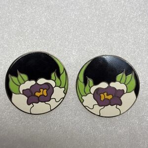 Vintage Laurel Burch Garden Rose Enamel Stud Earrings